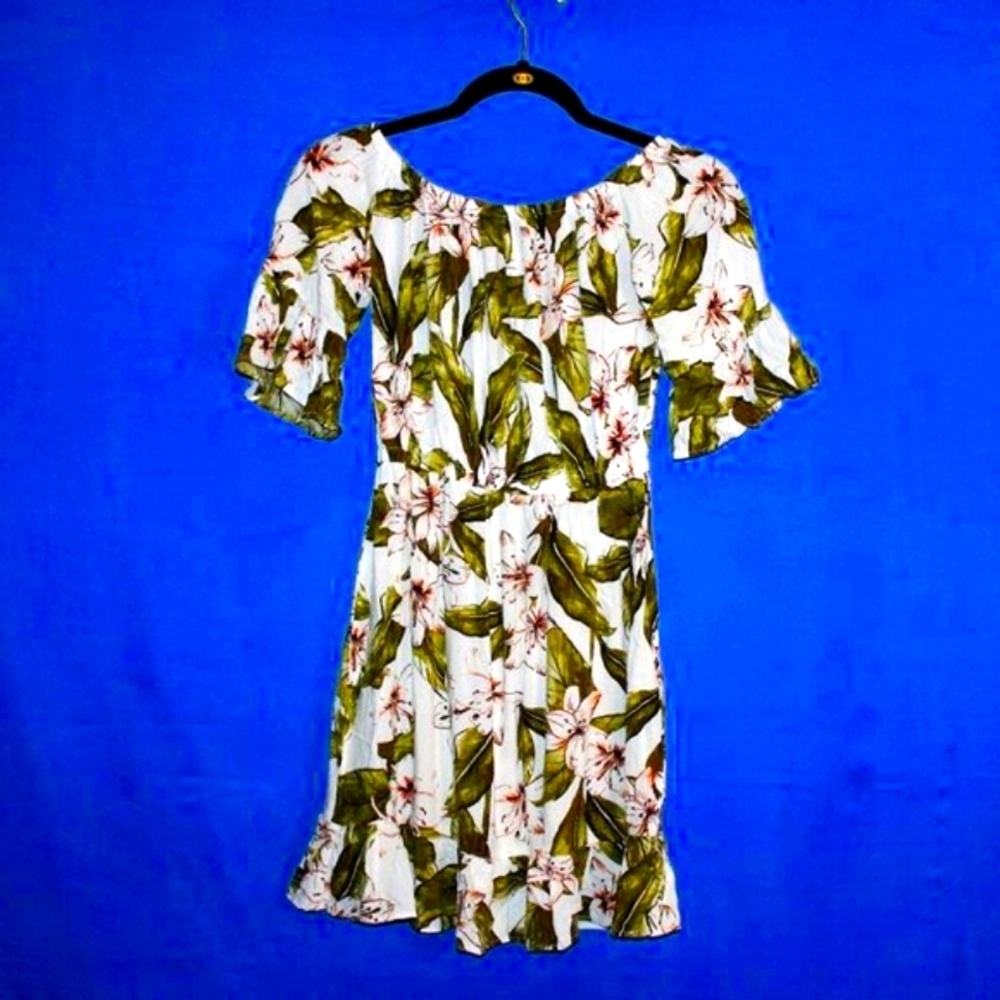 New Look Floral Print Mini Dress - Women's Size S - White & Green